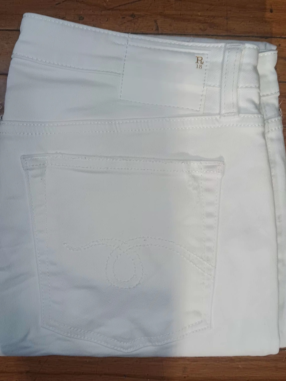 R13 White Cropped Jeans with Subtle Back Stitching
